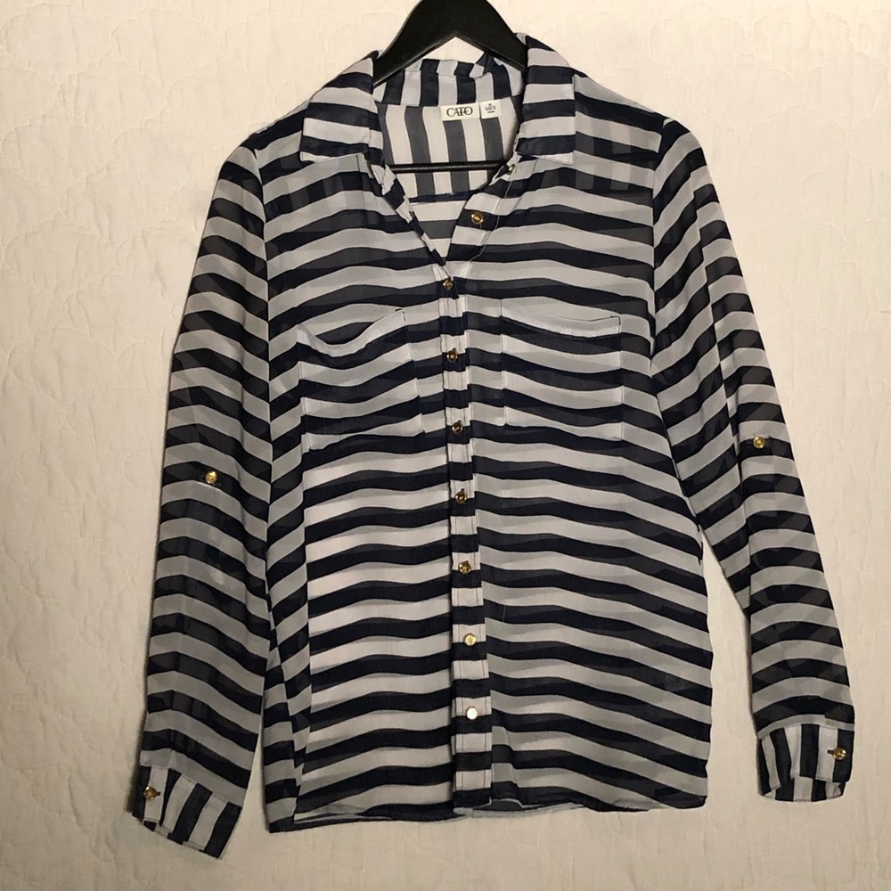 Cato sheer striped gold button down blouse